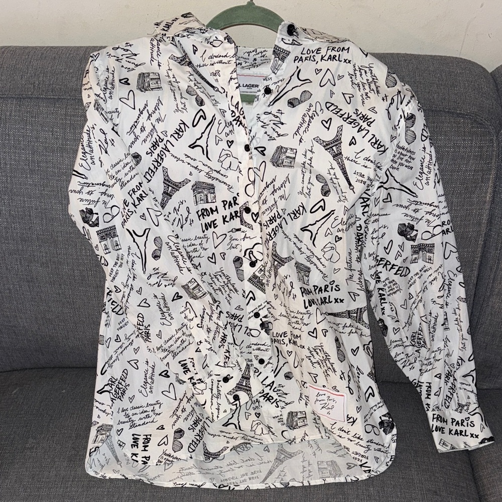 Karl Lagerfeld White Shirt with Black Graphic Design